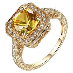 3 Carat Citrine Diamond Ring 14 Karat Yellow Gold