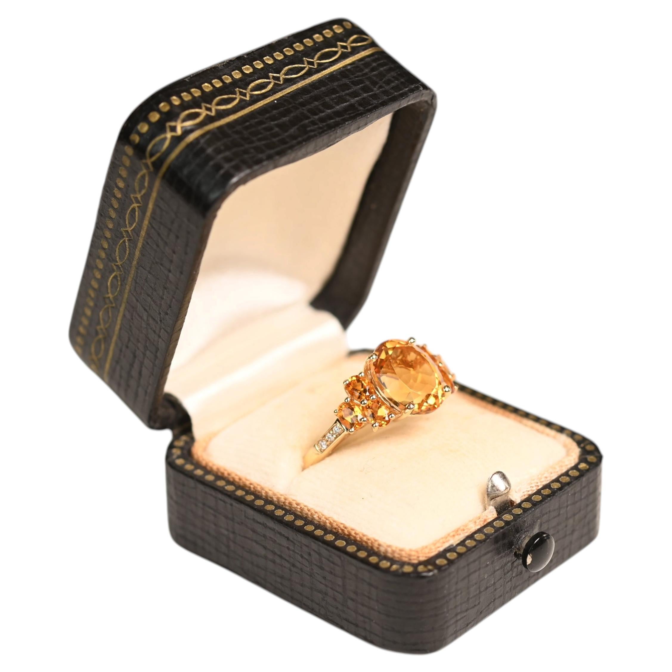 Oval Cut Citrine Ring. 3.40TCW Oval Cut Citrine Floral Diamond 18K Yellow Gold For Sale