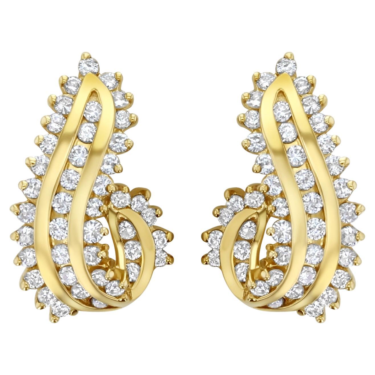3 Carat Cluster Diamond Earrings 14k Yellow Gold  For Sale