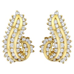 3 Carat Cluster Diamond Earrings 14k Yellow Gold 