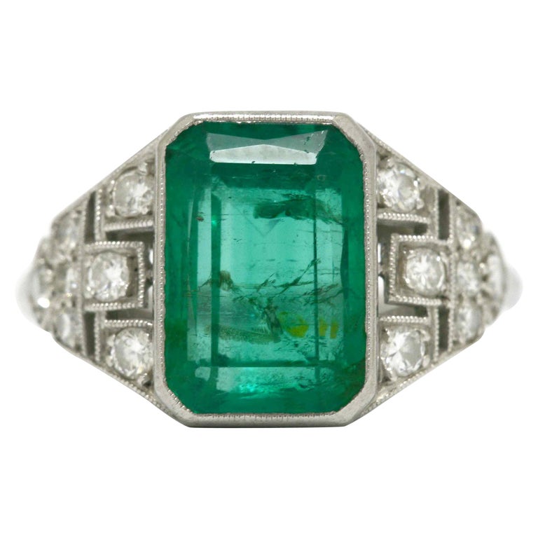 3 Carat Colombian Emerald Art Deco Diamond Platinum Vintage Engagement Ring Egl 3 Carat Colombian Emerald Art Deco Diamond Platinum Vintage Engagement Ring Egl