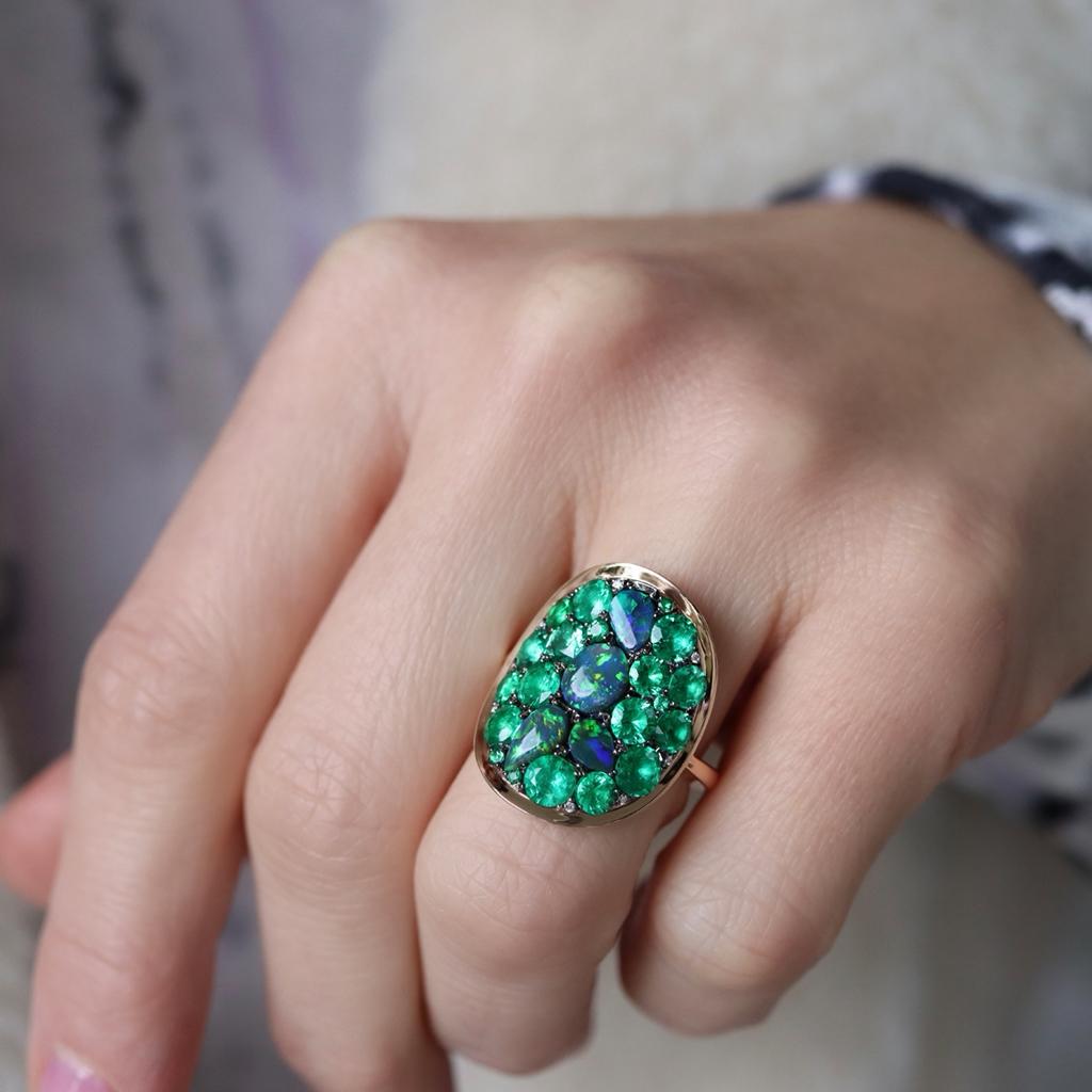 3 Carat Colombian Emerald Black Opal Diamond Pave Ring 7