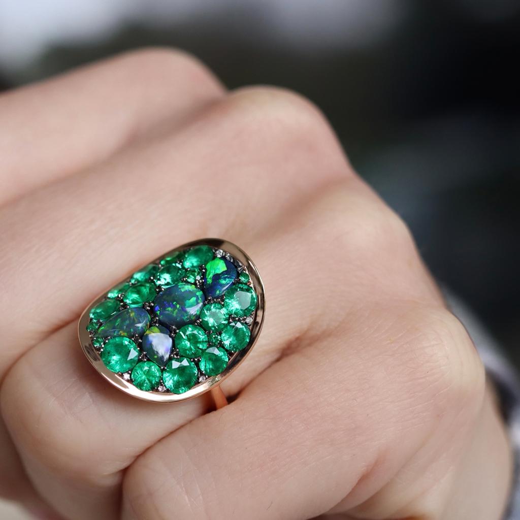 3 Carat Colombian Emerald Black Opal Diamond Pave Ring 9