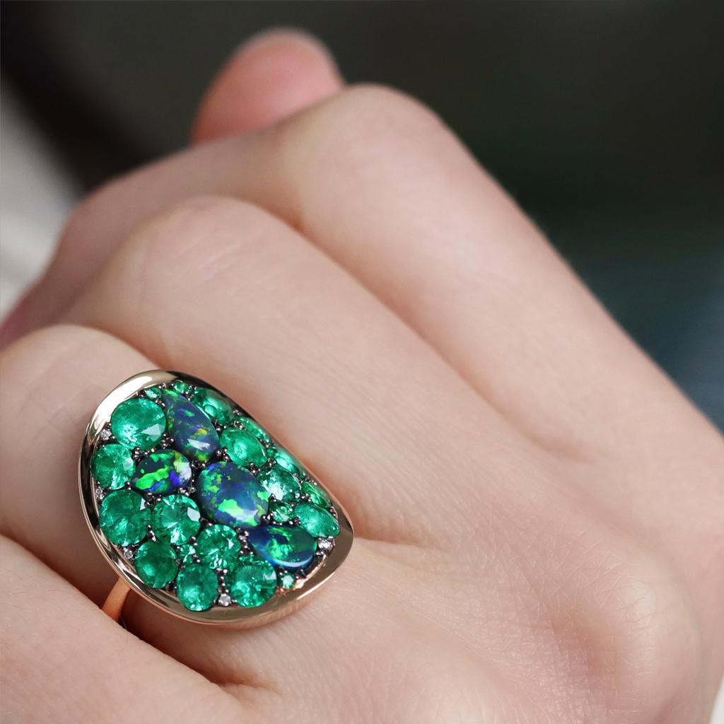 3 Carat Colombian Emerald Black Opal Diamond Pave Ring 10