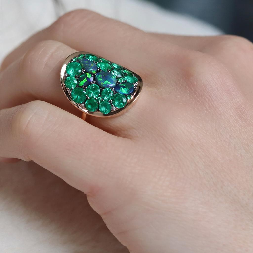 3 Carat Colombian Emerald Black Opal Diamond Pave Ring 11