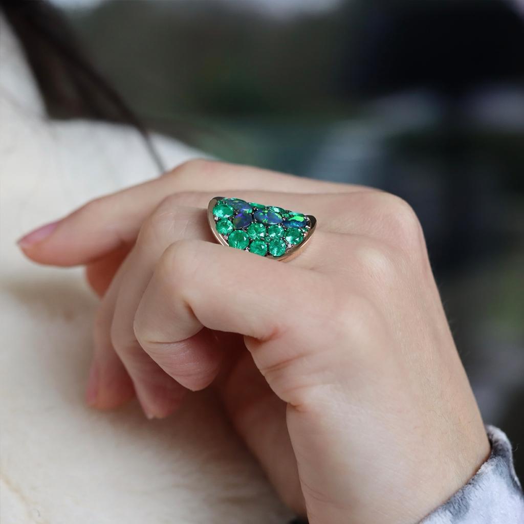 3 Carat Colombian Emerald Black Opal Diamond Pave Ring 12