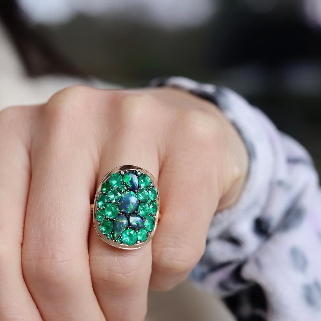 3 Carat Colombian Emerald Black Opal Diamond Pave Ring 13