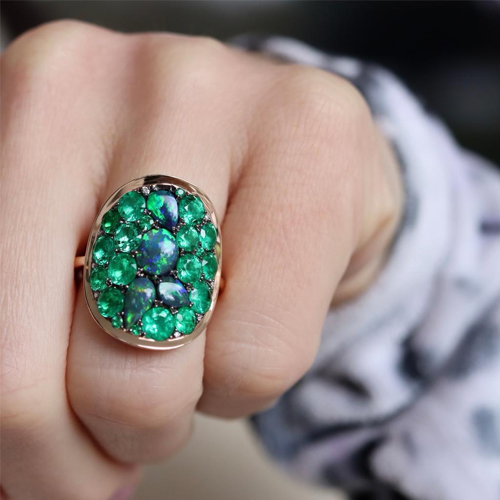 3 Carat Colombian Emerald Black Opal Diamond Pave Ring 14