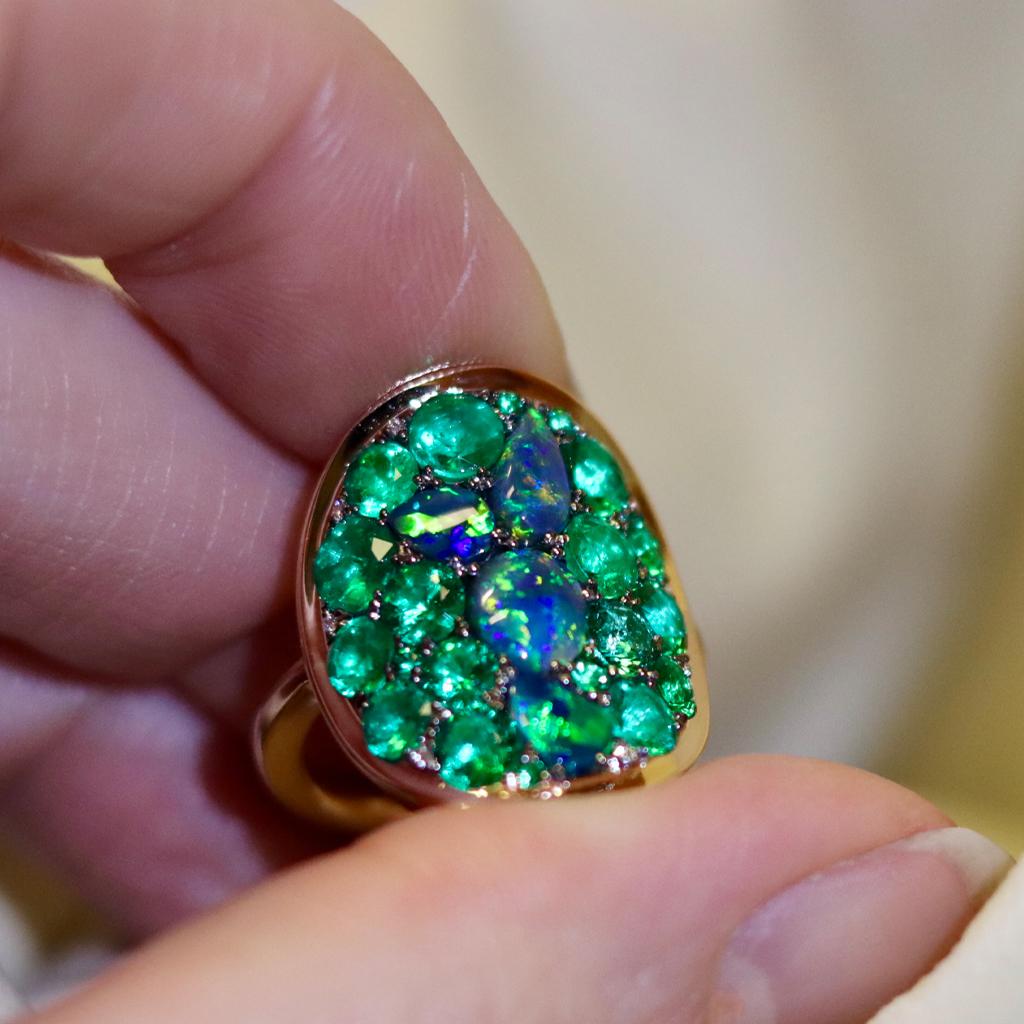 Women's 3 Carat Colombian Emerald Black Opal Diamond Pave Ring