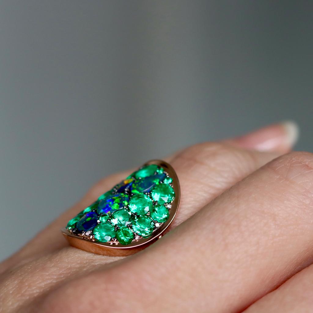 3 Carat Colombian Emerald Black Opal Diamond Pave Ring 1