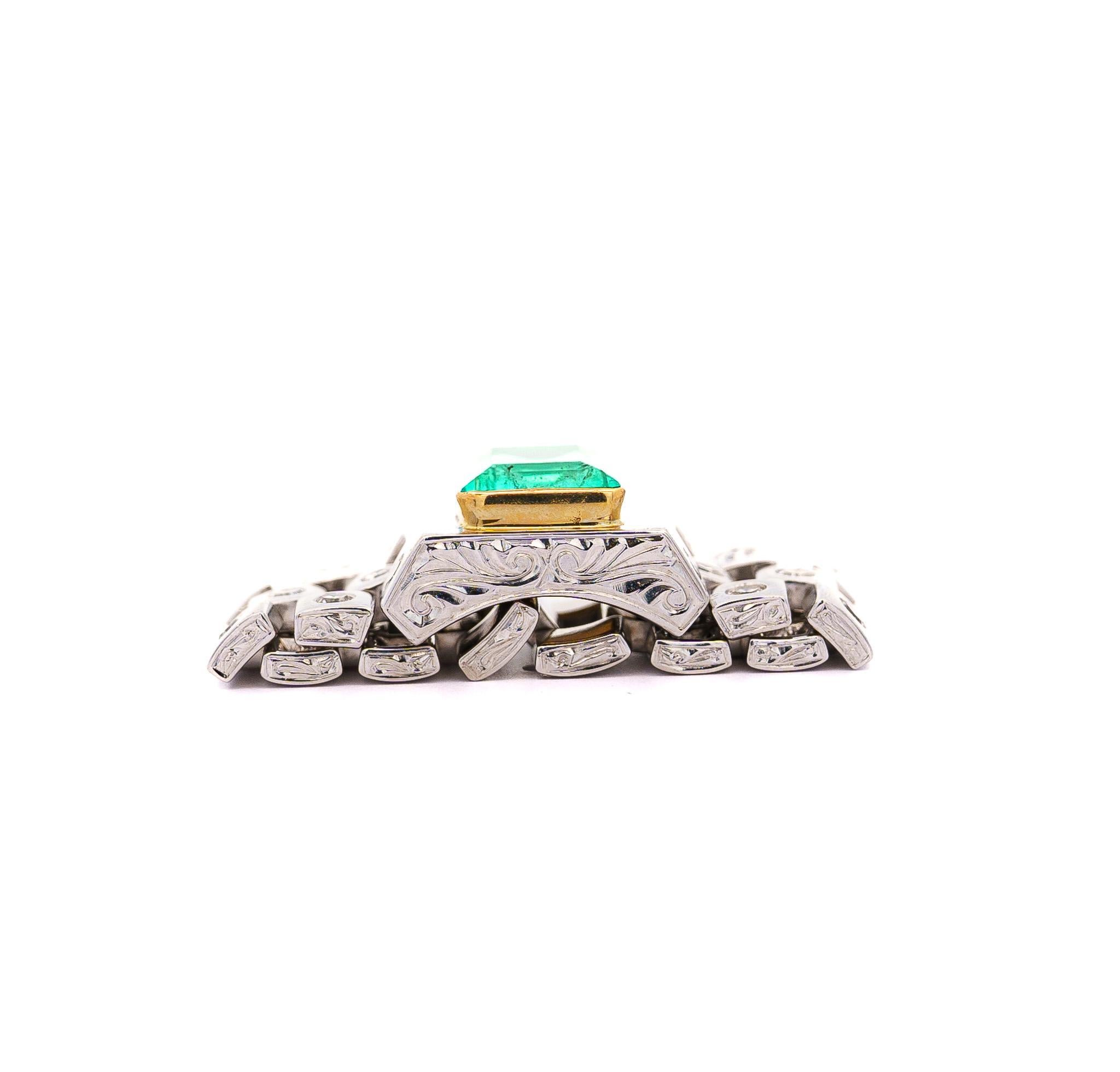 3 Carat Colombian Emerald Platinum Mens Link Ring For Sale 1