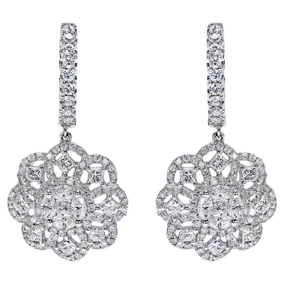 3 Carat Combine Mix Shape Diamond Huggie Drop Earrings Certified For Sale