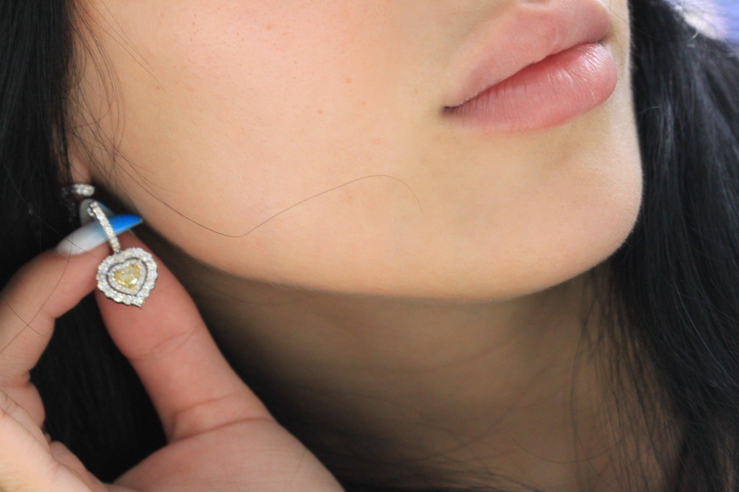 Women's 3 Carat Combine Mix Shape Heart Diamond Hanging Earrings Certified Y For Sale