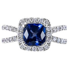 3 Carat Cushion Cut Blue Sapphire Ring Certified