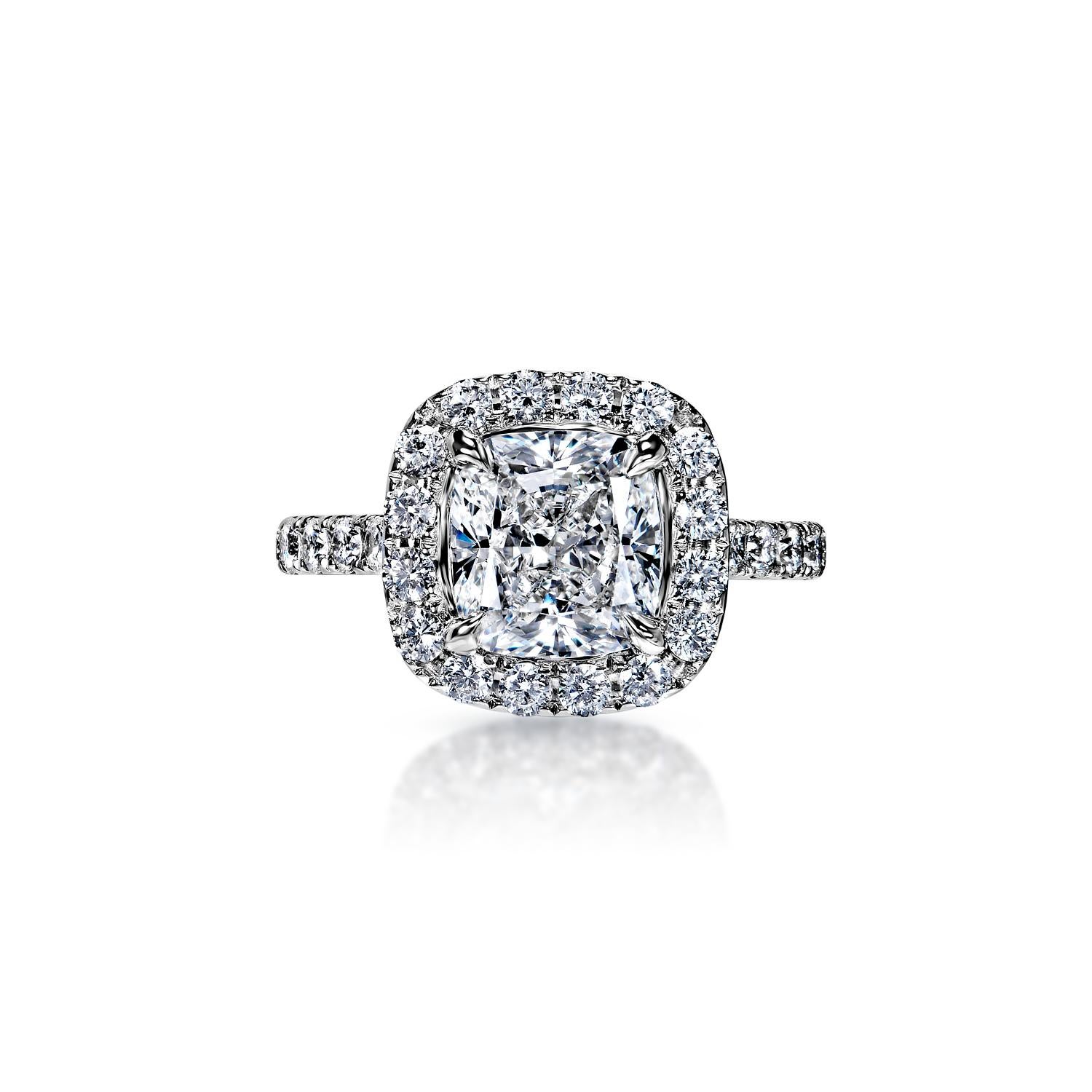 Shelby 3 Carat G VS2 Cushion Cut Diamond Engagement Ring in 18k White Gold. GIA Certified. By Mike Nekta 

 

GIA CERTIFIED
Center Diamond:

Carat Weight: 2.53 Carats
Color : G
Clarity: VS2
Style: Cushion Cut

Ring:
Setting: Halo, Sidestone, French