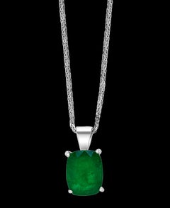 3 Carat Cushion Cut Emerald Pendant / Necklace 14 Karat White Gold with Chain