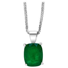 3 Carat Cushion Cut Emerald Pendant / Necklace 14 Karat White Gold with Chain