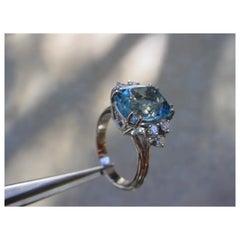 3 Carat Cushion Cut Natural Blue Aquamarine Diamond Engagement Ring Wedding Ring