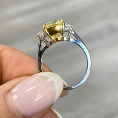 3 Carat Cushion Diamond Ring Fancy Yellow 14K Gold A Crown-Worthy Fancy Rarity