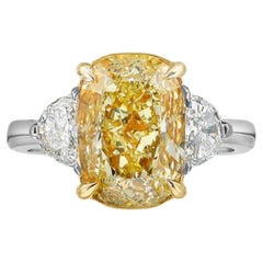3 Carat Cushion Diamond Ring Fancy Yellow 14K Gold A Crown-Worthy Fancy Rarity
