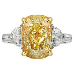 3 Carat Cushion Diamond Ring Fancy Yellow 14K Gold Rare Fancy-Color Splendour