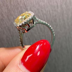 3 Carat Cushion Halo Diamond Ring Fancy Yellow 14K White Gold