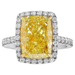 3 Carat Cushion Halo Diamond Ring Fancy Yellow 14K White Gold
