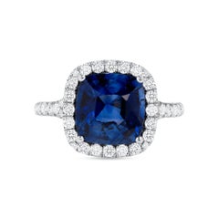 3 Carat Cushion Halo Diamond Ring Royal Blue Sapphire 18K Gold Everyday Royalty