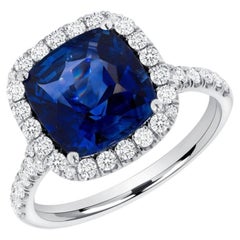 3 Carat Cushion Halo Diamond Ring Royal Blue Sapphire 18K Gold Everyday Royalty