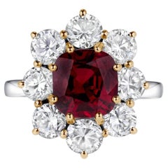 3 Carat Cushion Halo Diamond Ring Ruby Red 18K Gold Quiet Power Modern Classic