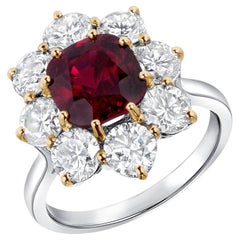3 Carat Cushion Halo Diamond Ring Ruby Red 18K Gold Quiet Power Modern Classic