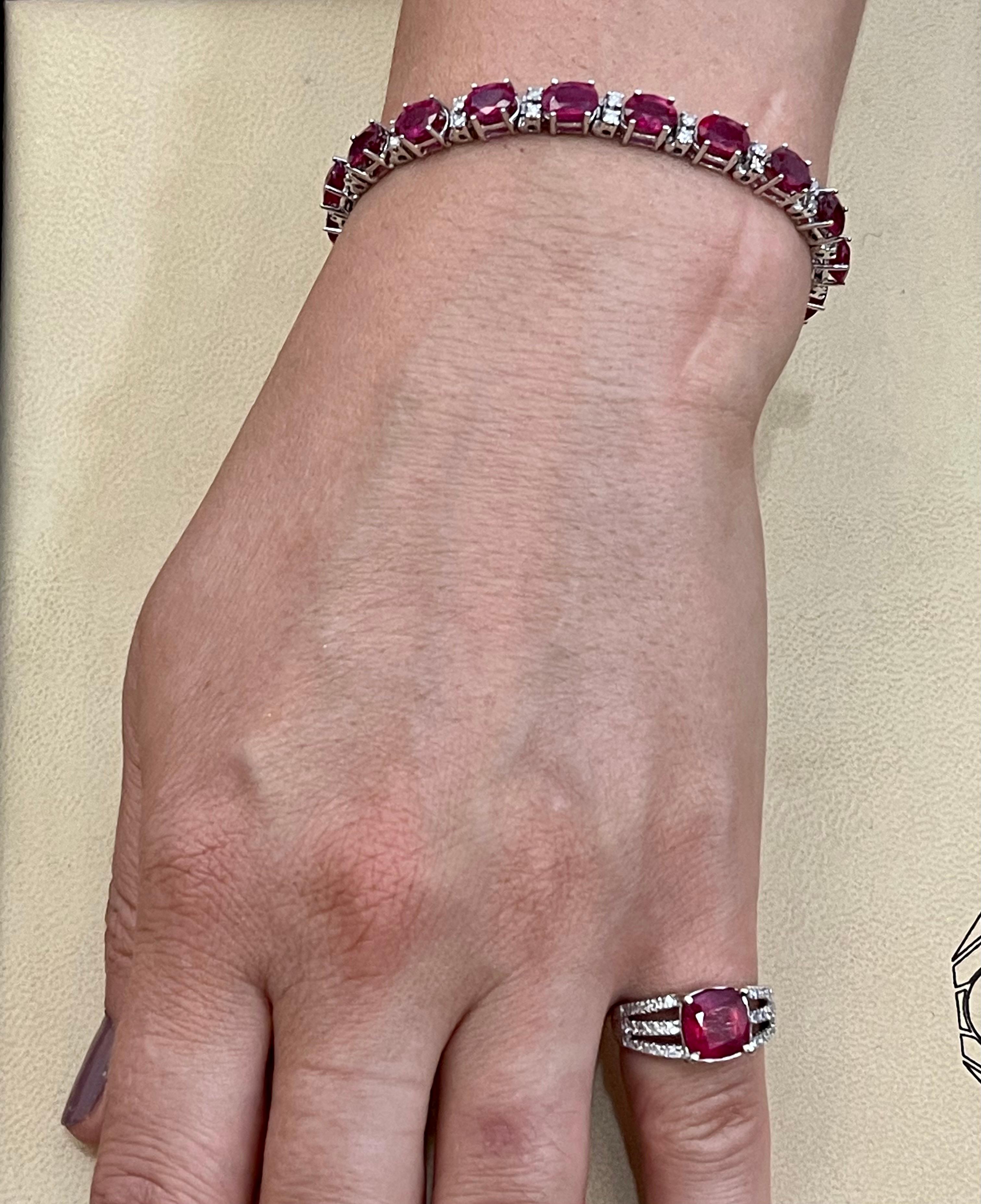 3 Carat Cushion Treated Ruby and 1 Carat Diamond 14 Karat White Gold Ring For Sale 4