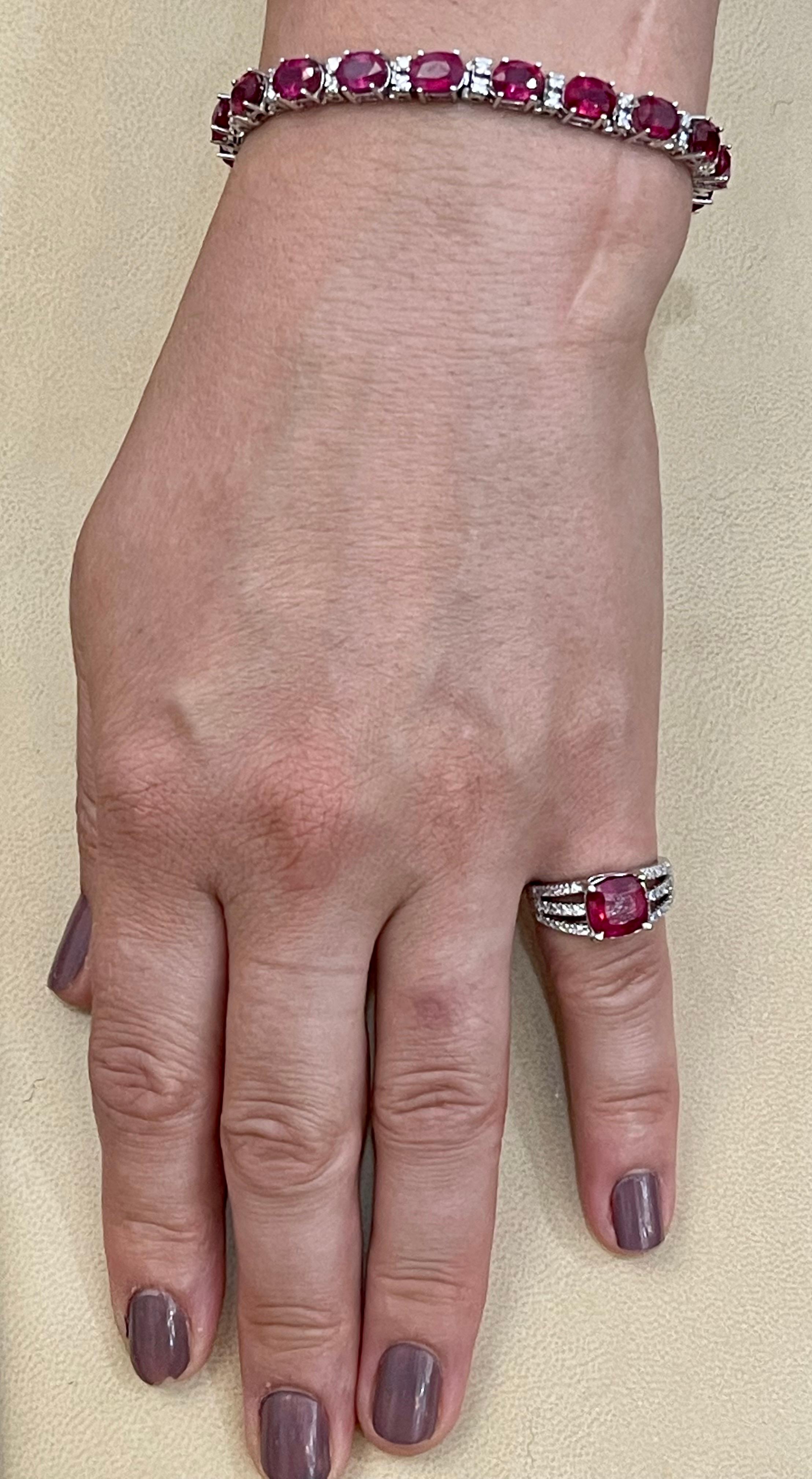 3 Carat Cushion Treated Ruby and 1 Carat Diamond 14 Karat White Gold Ring For Sale 5