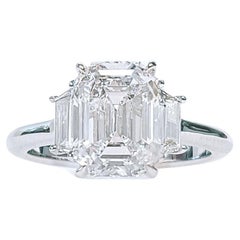 3 Carat, D Color Emerald-Cut Diamond Three-Stone Engagement Ring, GIA Certified.