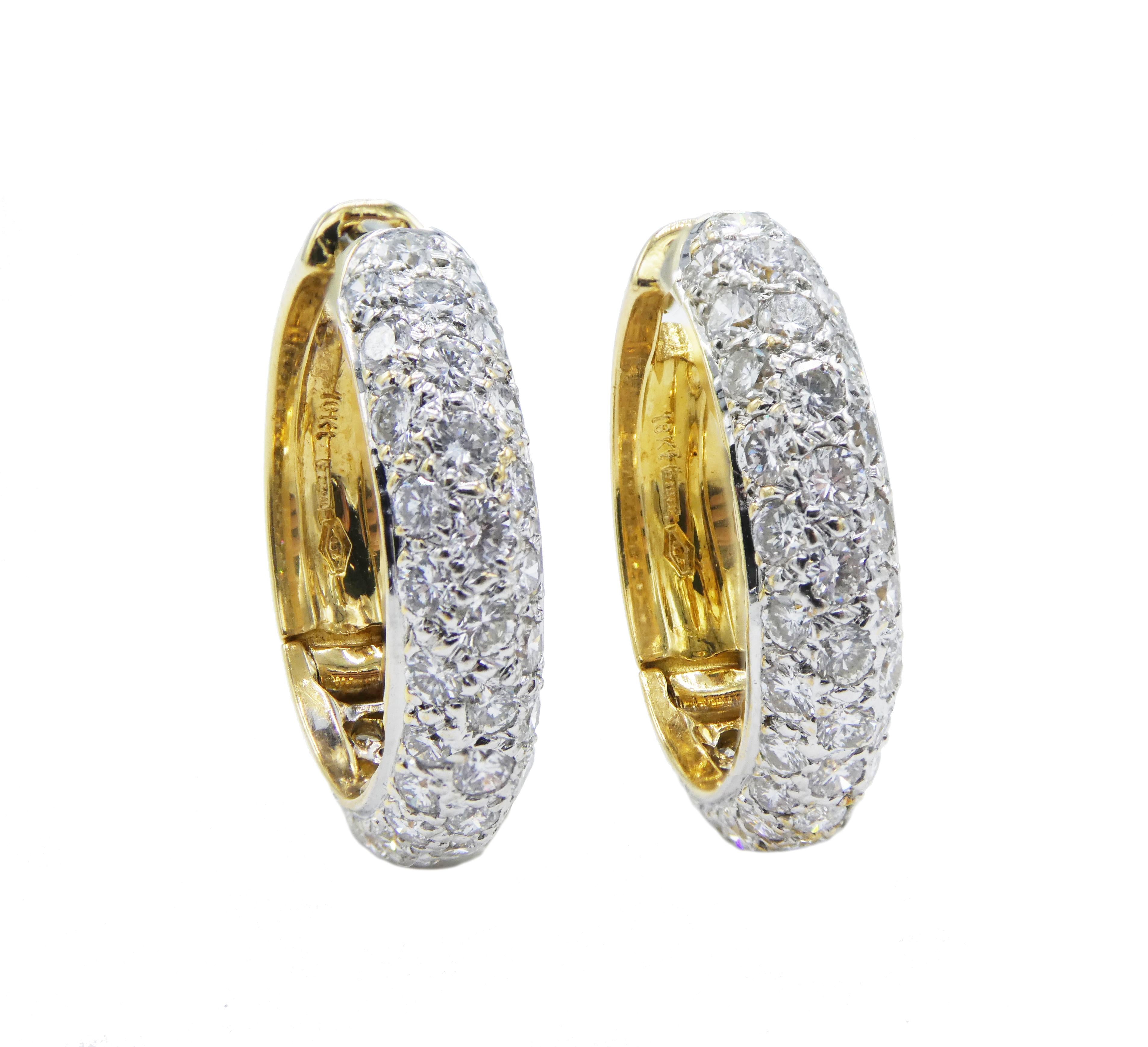 3 Carat Diamond 18 Karat Yellow Gold Hoop Drop Earrings 9