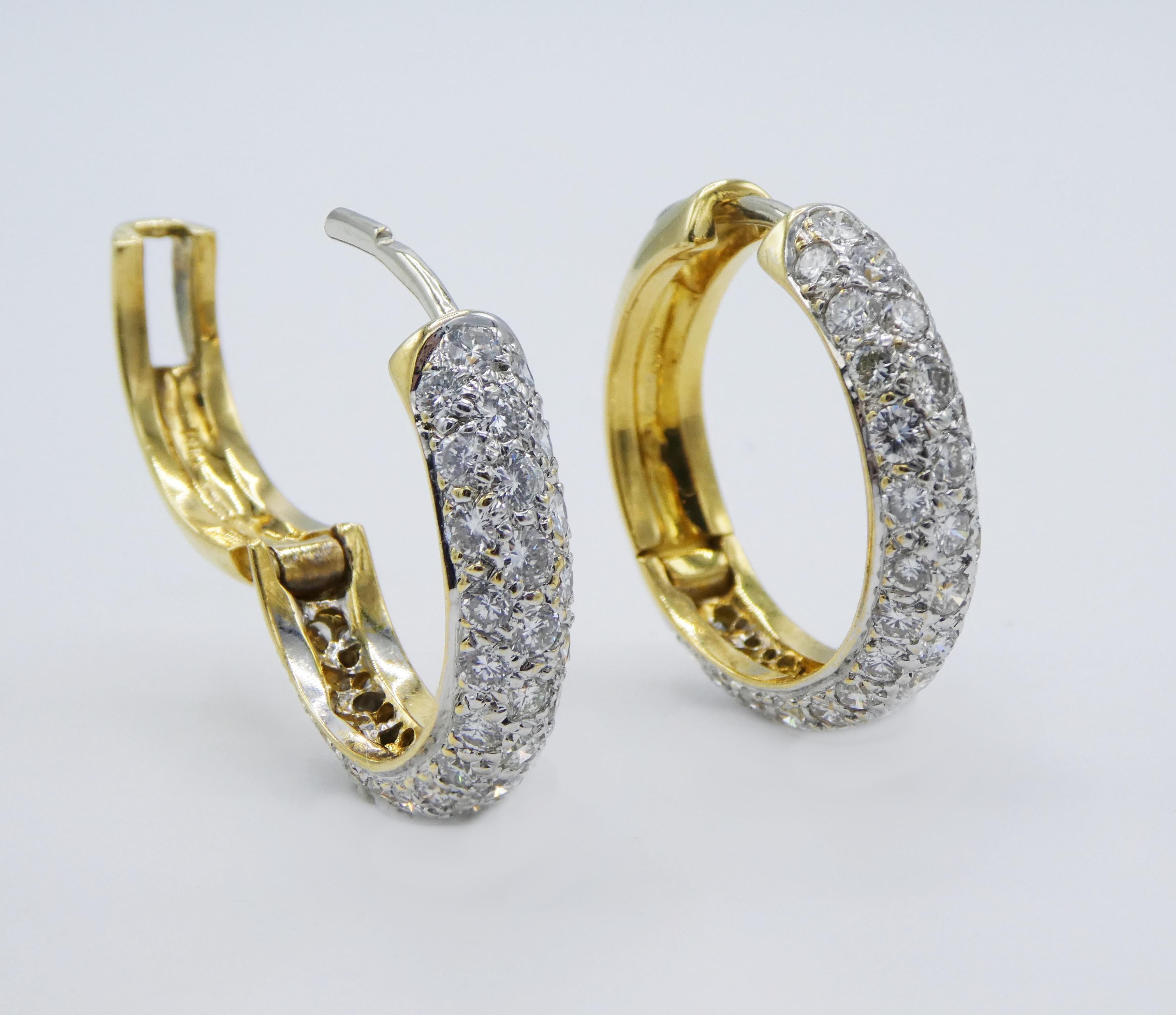 3 Carat Diamond 18 Karat Yellow Gold Hoop Drop Earrings 10