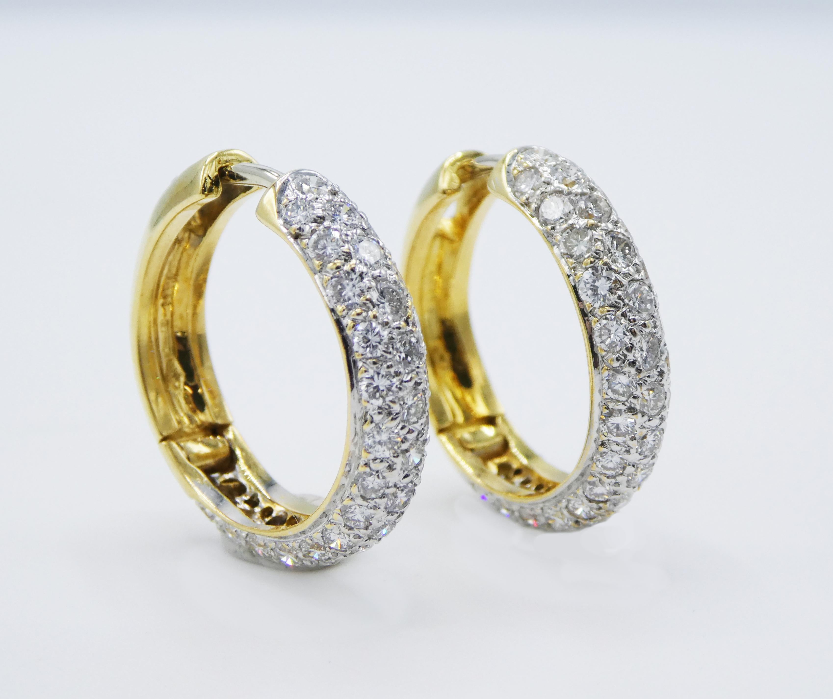 3 Carat Diamond 18 Karat Yellow Gold Hoop Drop Earrings 11