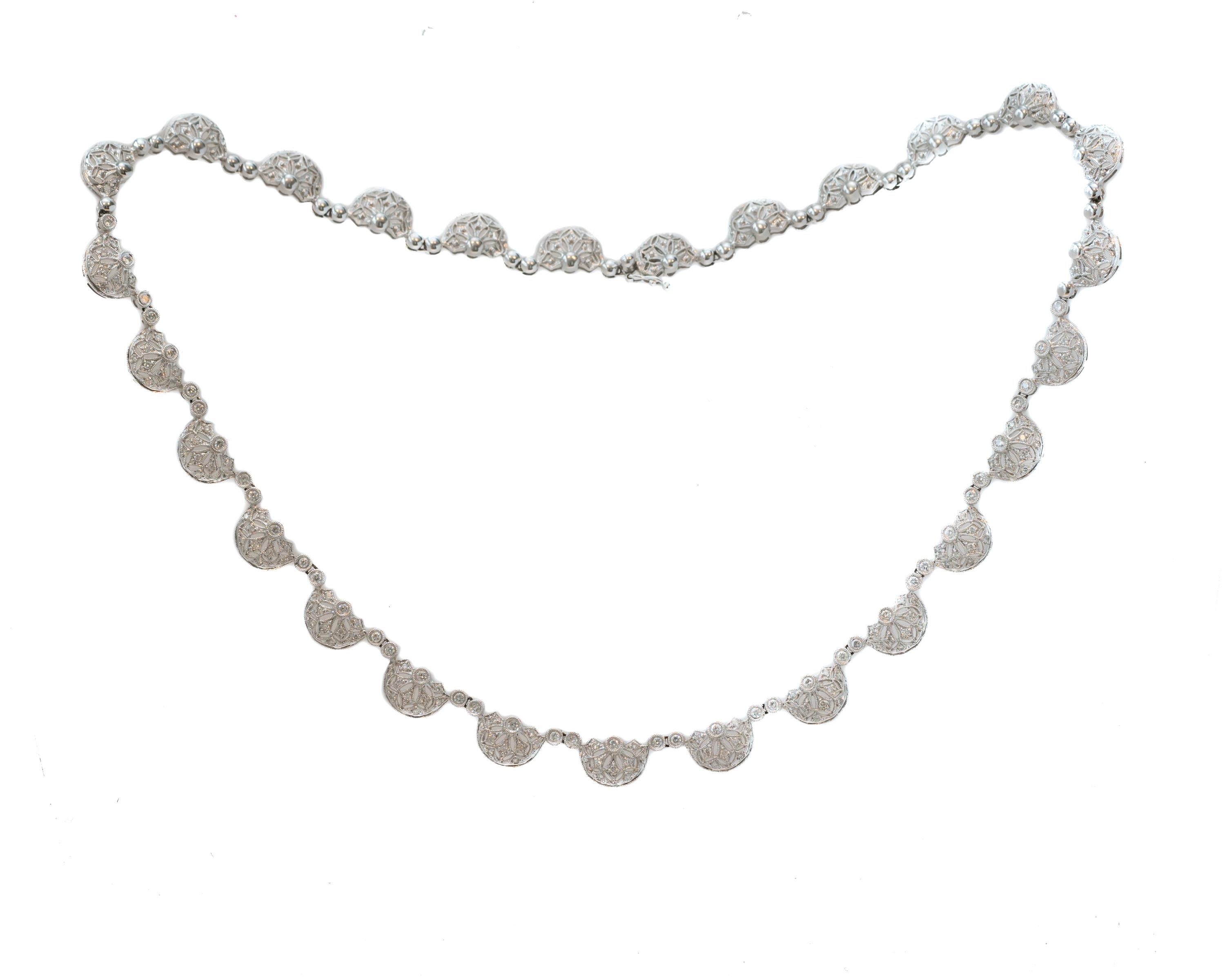 3 Carat Diamond and 18 Karat White Gold Princess Necklace In New Condition In Atlanta, GA