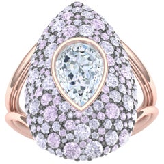 3 Carat Diamond and Purple Pink Sapphires Rose Gold Ring