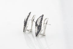 3 Carat Diamond and Sapphire Plaque Earrings in White Gold with Antiquing