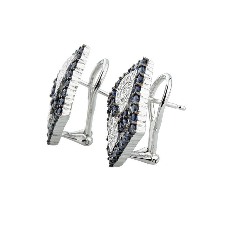 3 Carat Diamond and Sapphire Plaque Earrings in White Gold with Antiquing In Good Condition For Sale In Sherman Oaks, CA