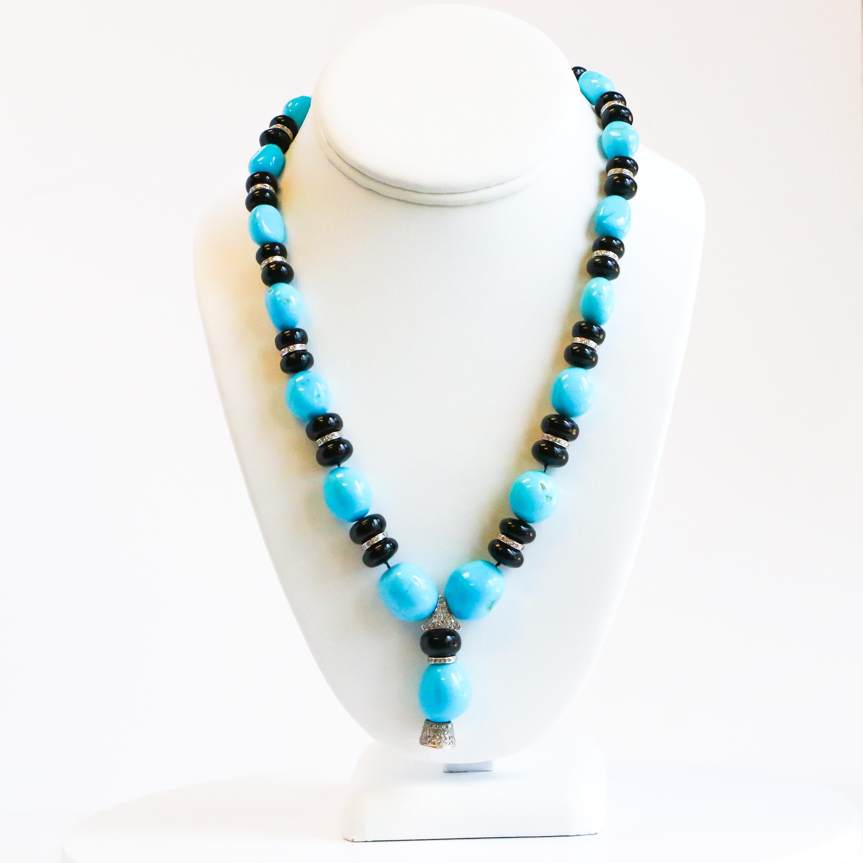 Women's or Men's 3 Carat Diamond and Turquoise Necklace For Sale