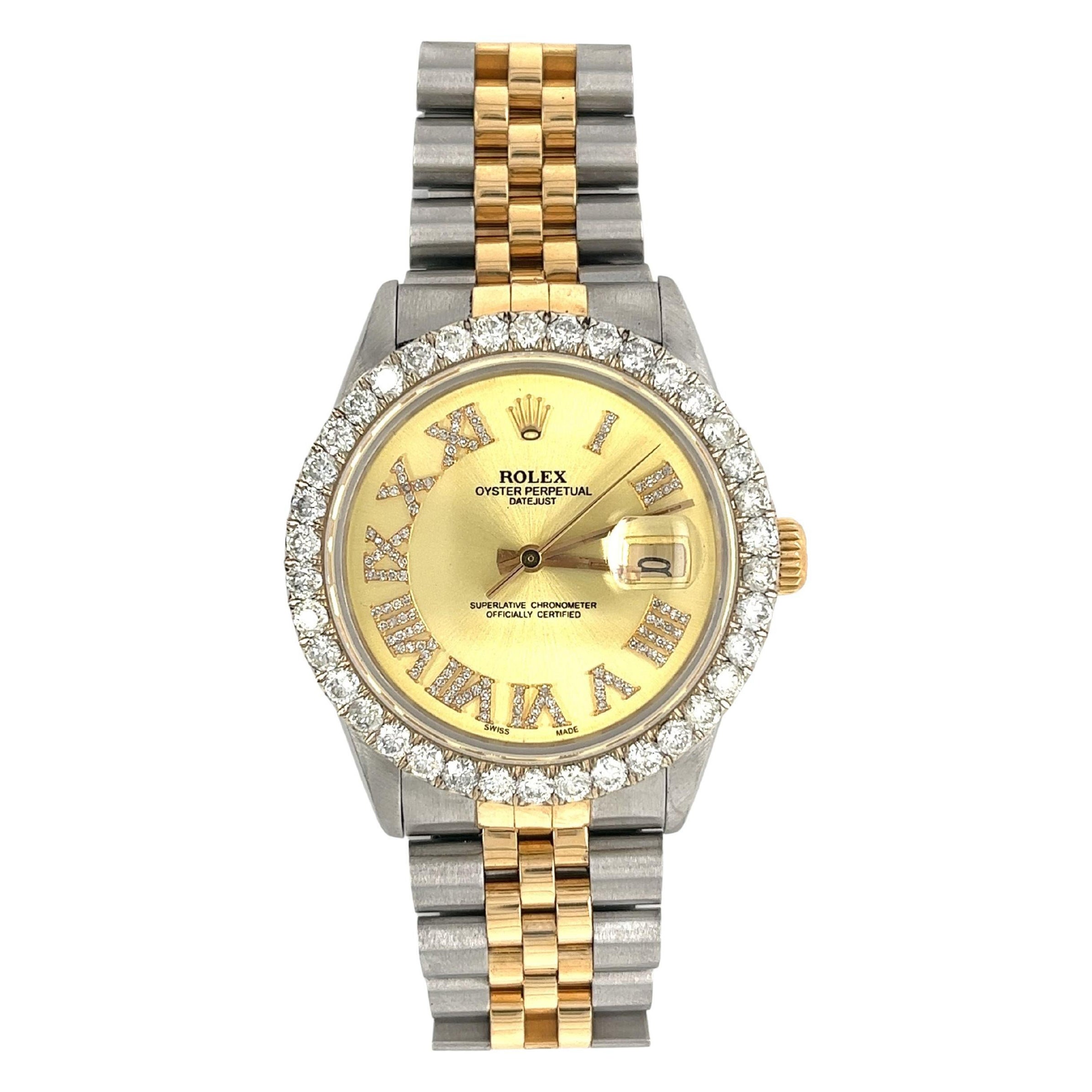 Rolex Montre Datejust bicolore avec lunette en diamants de 3 carats et diamants de 36 mm  Réf. 16013