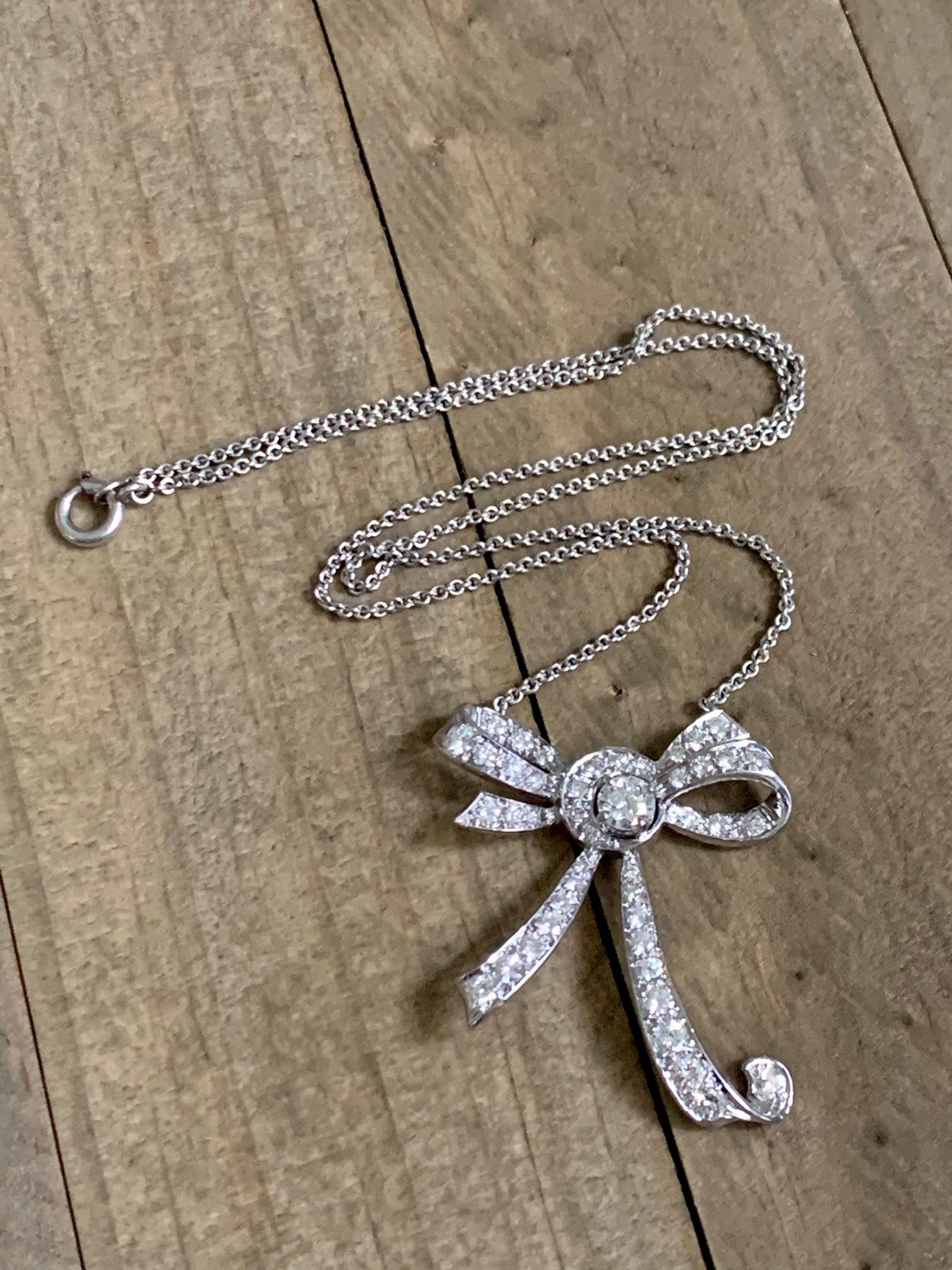 3 Carat Diamond Bow Platinum Necklace 2