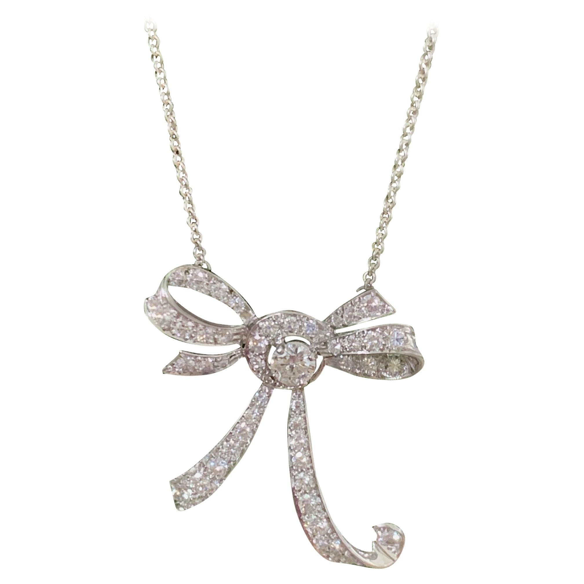 3 Carat Diamond Bow Platinum Necklace