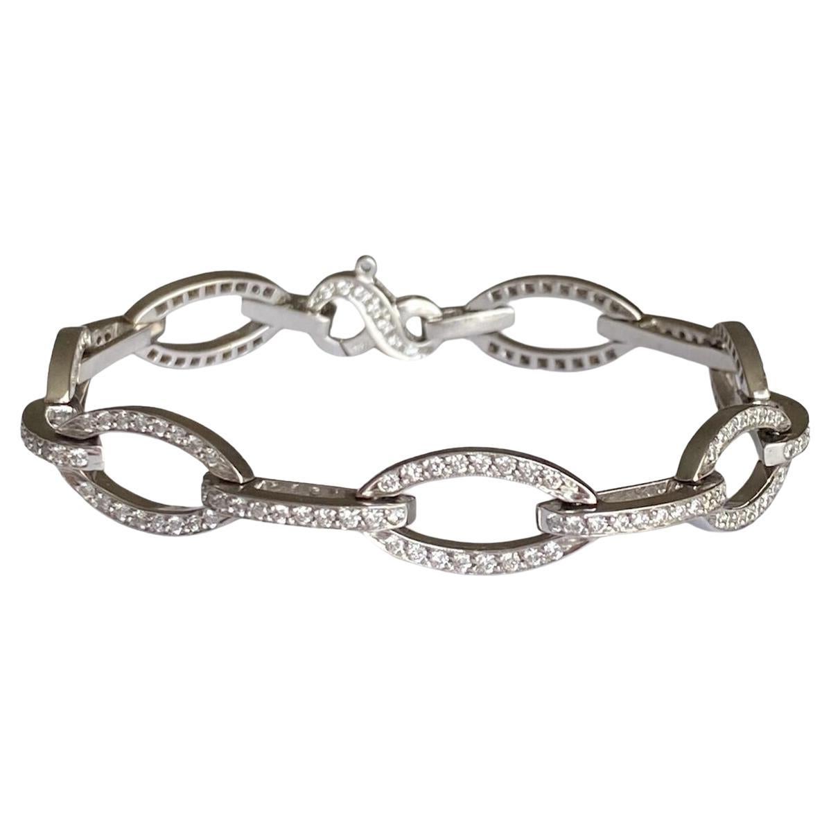 3 Carat Diamond Bracelet Link Style 18K White Gold 