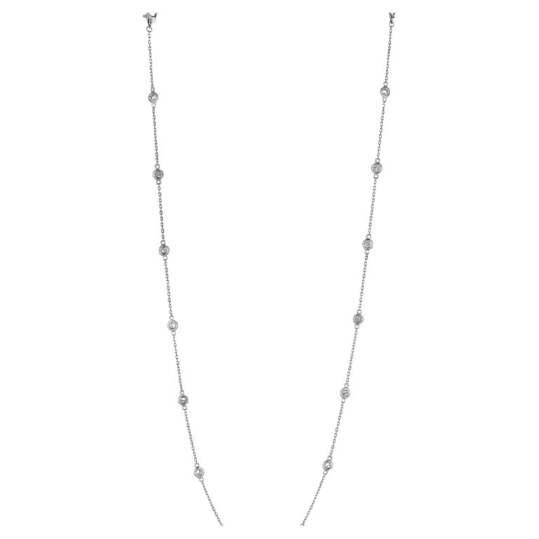 3 Carat Diamond by Garden Necklace 18 Karat White Gold 24 Station Chain