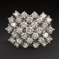3 Carat Diamond Cluster Cocktail Ring 3 Set in 18k Yellow and White Gold