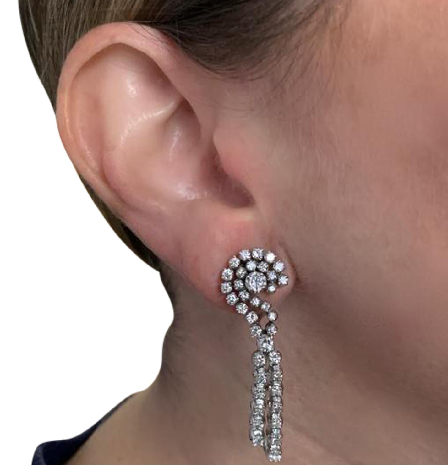 Modern 3 Carat Diamond Dangle Earrings