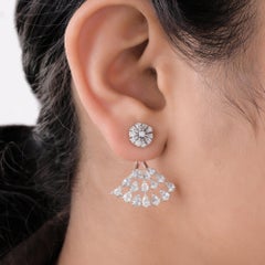 3 Carat Diamond Fan Shape Jacket Earrings 14 Karat White Gold Fine Jewelry